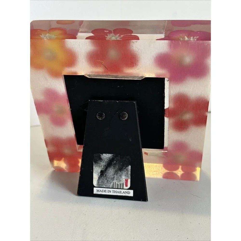Acrylic Lucite Mod 3D Encased Pink Silk Flower Vtg 5.5
